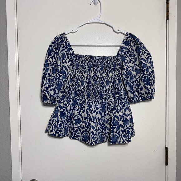 Dizzy Lizzy Smocked Bodice Puff Sleeve Cotton Floral Shirt Top Womens Size Small - Picture 2 of 6